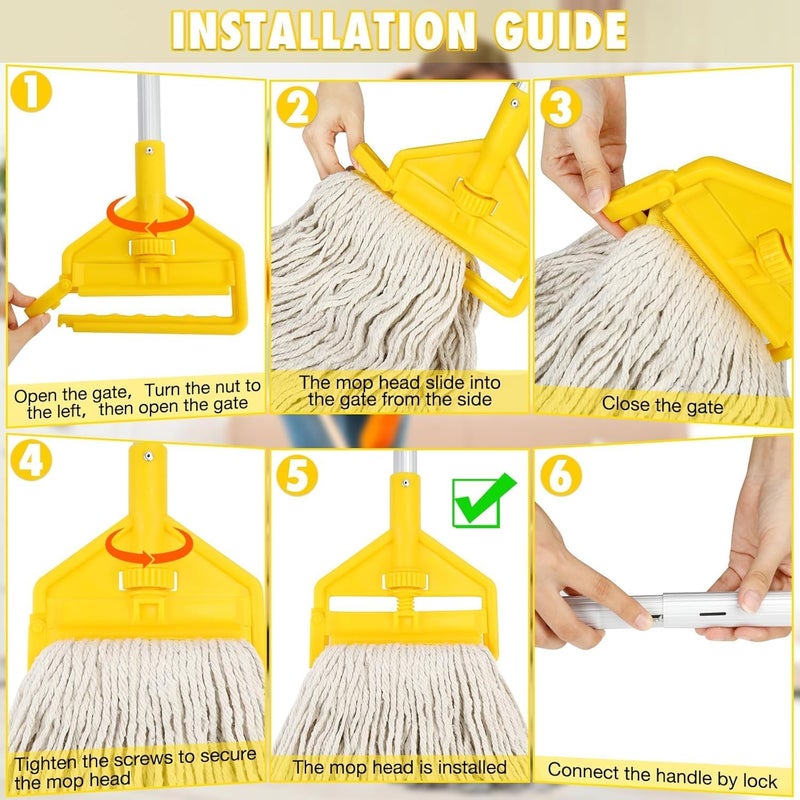 VOUBIEN Commercial Mop Handle Heavy Duty,60" Industrial Mop Stick,Wet Mops Head Replacement Holder for Professional/Industrial Floor Cleaning, Yellow, - Image 5